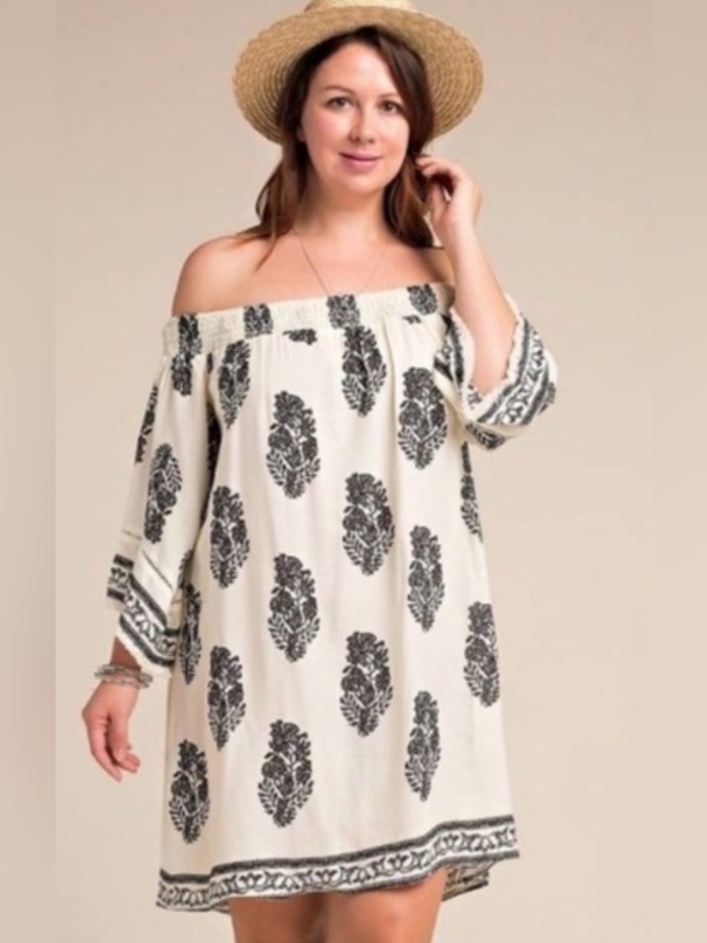 Off-Shoulder Black & White tunic/mini dress/swim coverup